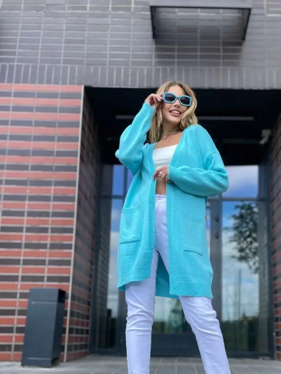 Open Front Longline Cotton Blend Knit Cardigan