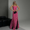 Women's Maxi Dress – Slim Fit – Spaghetti Straps – High Slit – Floral Pattern