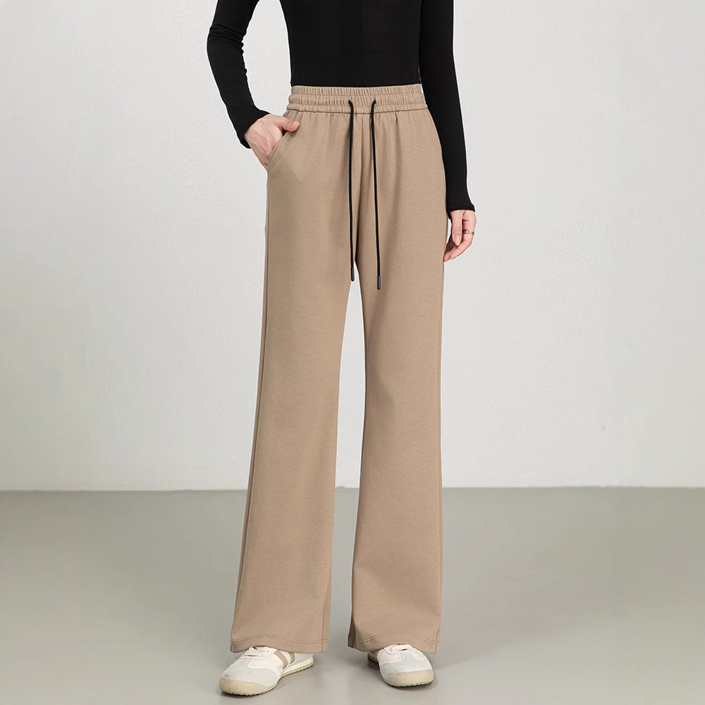 High Waist Cotton Blend Drawstring Pants
