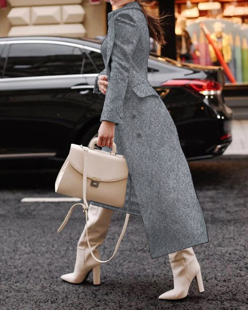 Wool Texture Tailored Fit Long Jacket