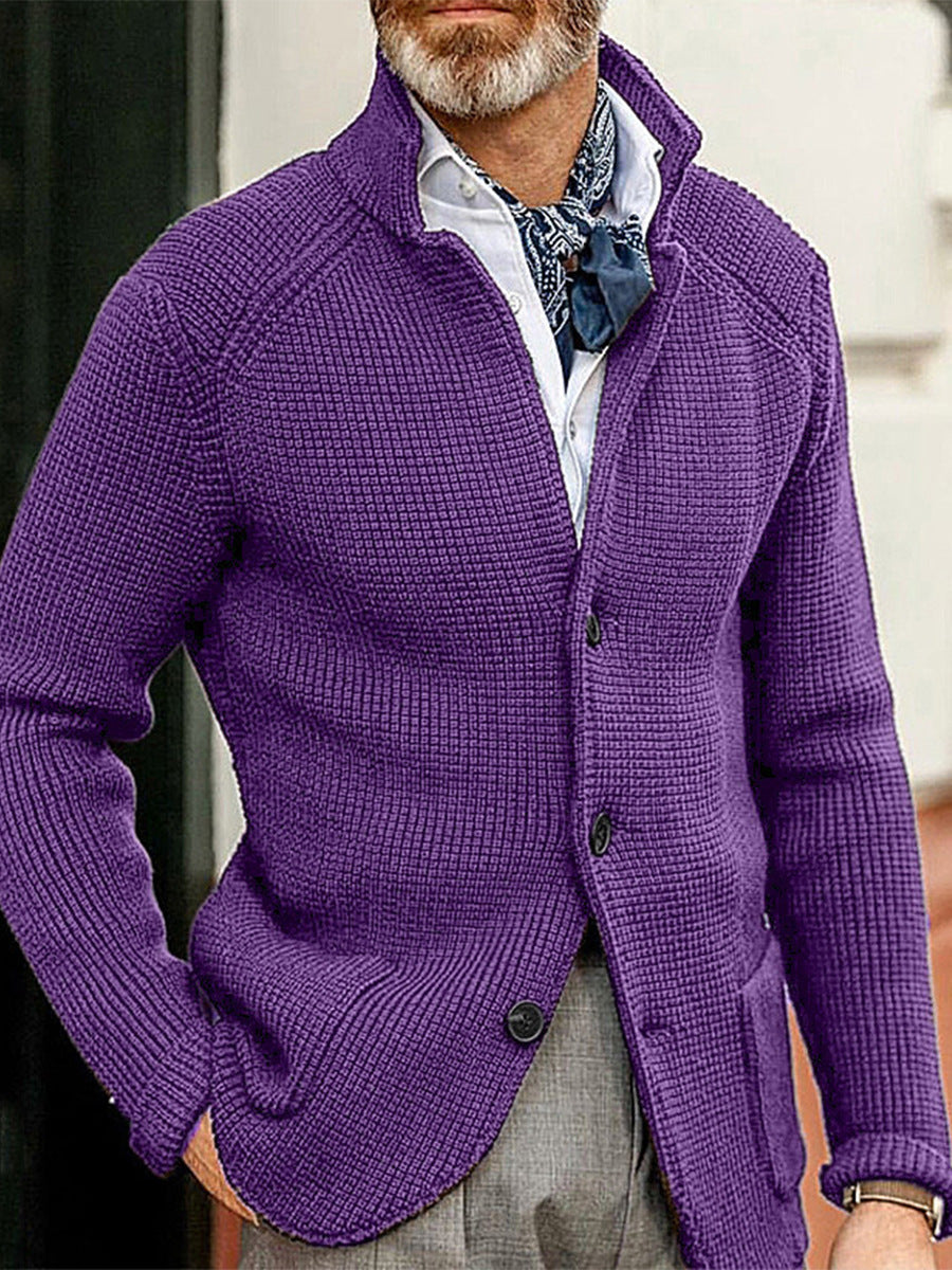 Slim Fit Textured Stand Collar Cardigan
