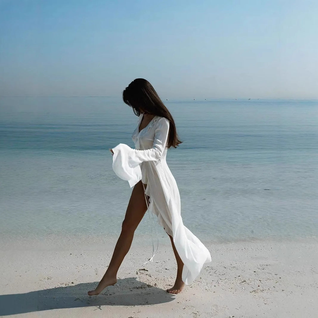 Long-Sleeved Light Breathable Ruffle Beach Dress