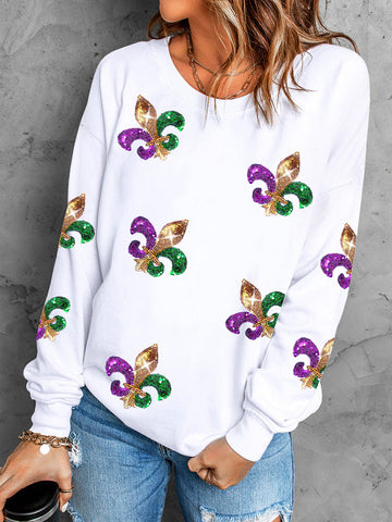 Sequin Detail Relaxed Cotton Blend Sweatshirt