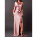 Dress for Women – Maxi Length – Single Shoulder – Satin – Slim Fit – High Slit