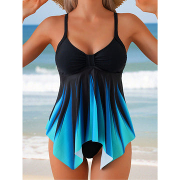 Ruched Bust Asymmetrical Hem Tankini Top
