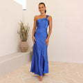 Women's Evening Dress – Satin – Slim Fit – Floor-Length – One Shoulder Elegant Design