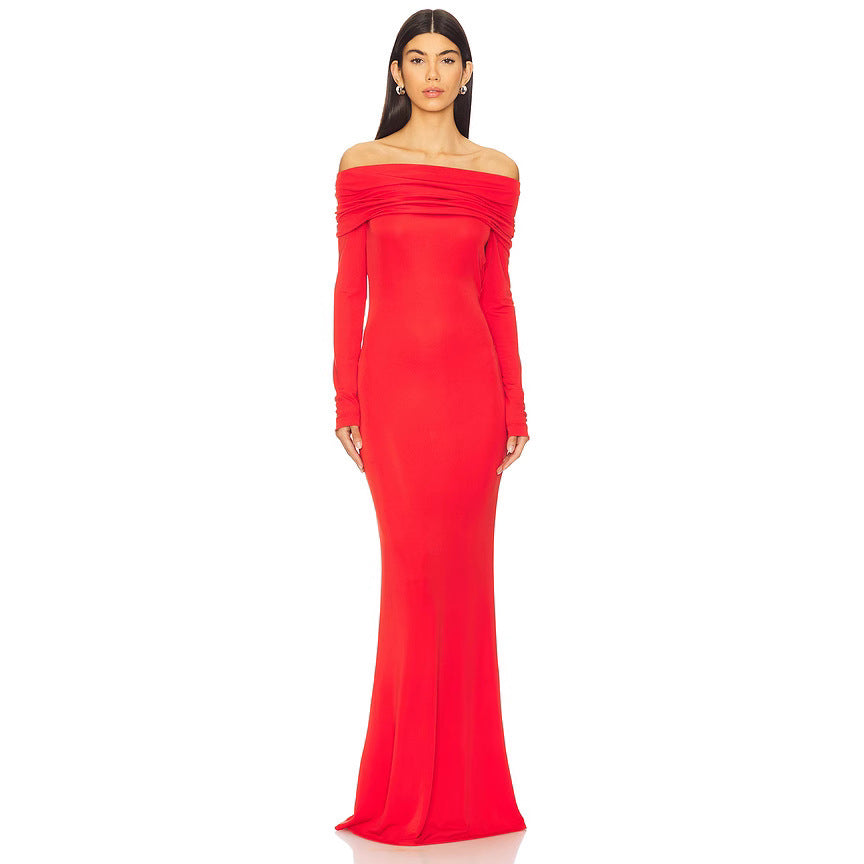 Satin Off Shoulder Slim Fit Dress