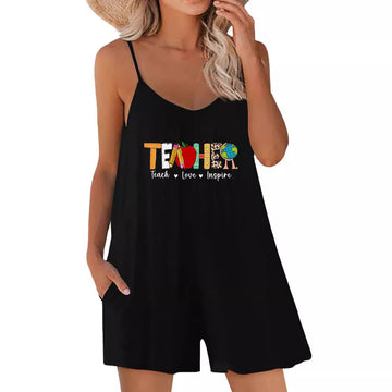 Breathable Graphic Print Spaghetti Strap Romper