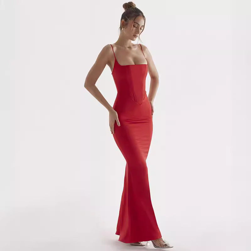 Women's Maxi Dress – Bodycon Fit – Sleeveless with Spaghetti Straps – Elegant Party Dress
