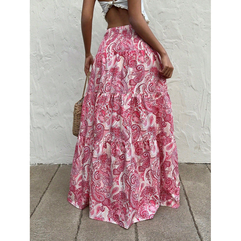 Cotton Paisley Print Relaxed Maxi Skirt