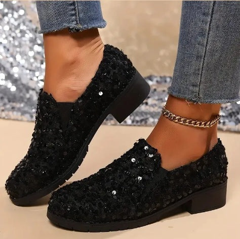 Comfortable Sequin-Embellished Slip-On Loafers