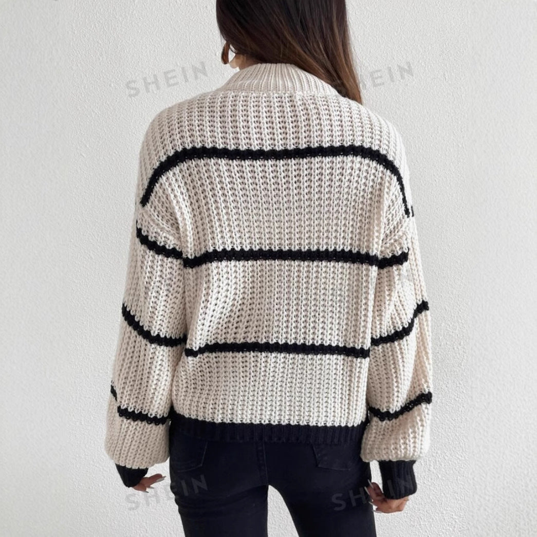 Women's Knit Sweater – Relaxed Fit – Ribbed Texture – Round Neck – Long Sleeved