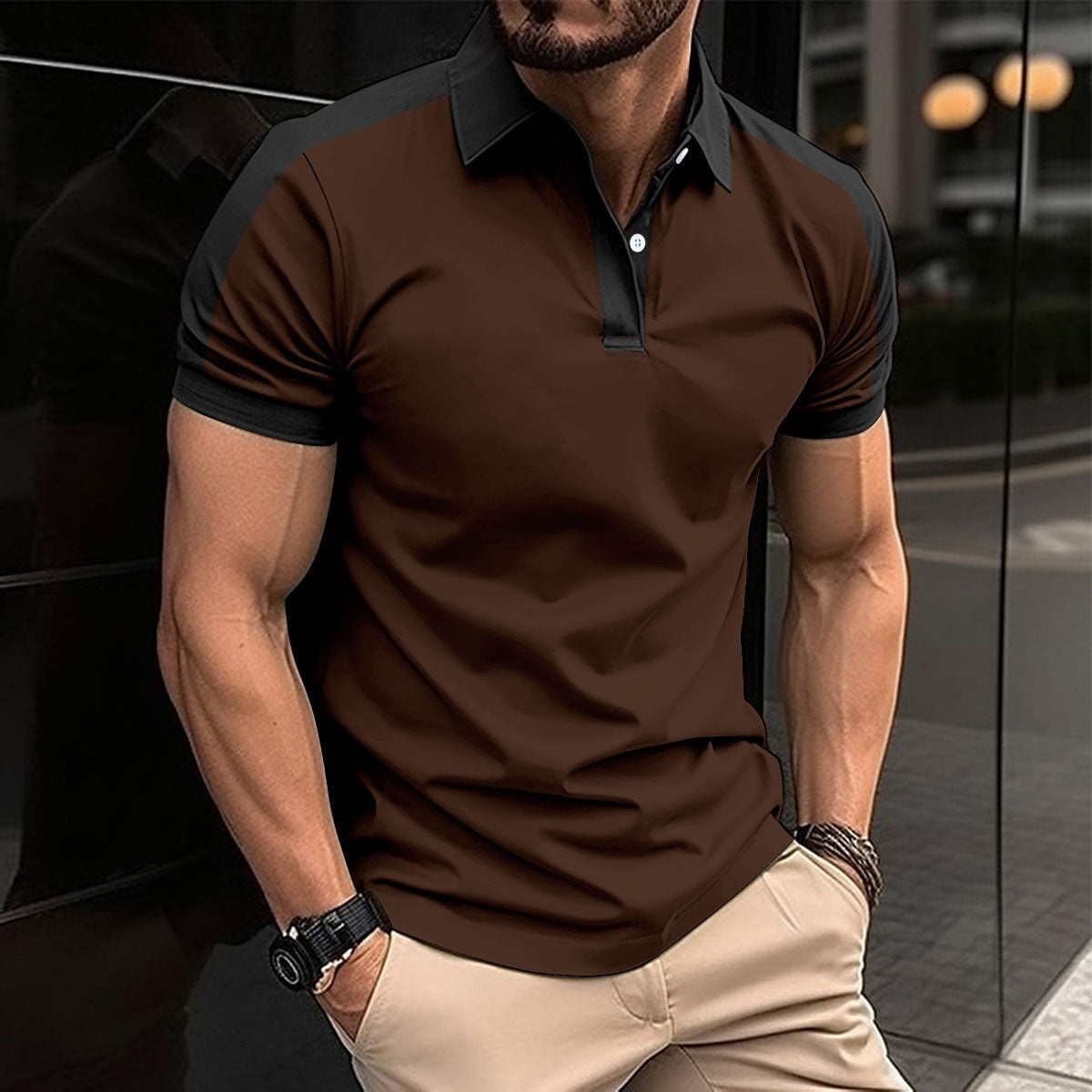 Men's polo shirt – slim fit – cotton with stretch – contrast collar and sleeves