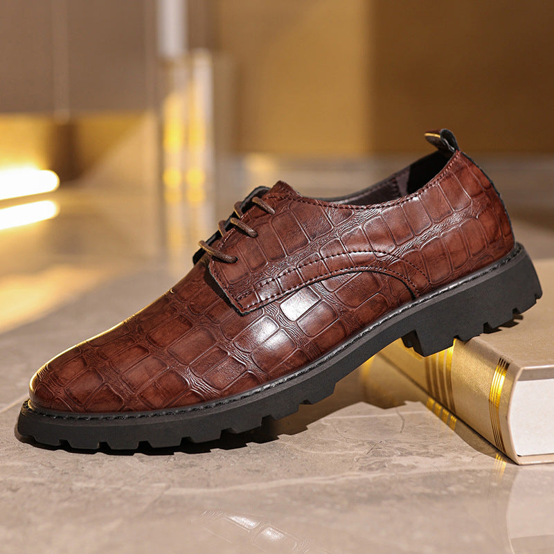Men's Shoes – Oxford Design – Crocodile Embossed Leather – Lace-Up Closure – Formal Look