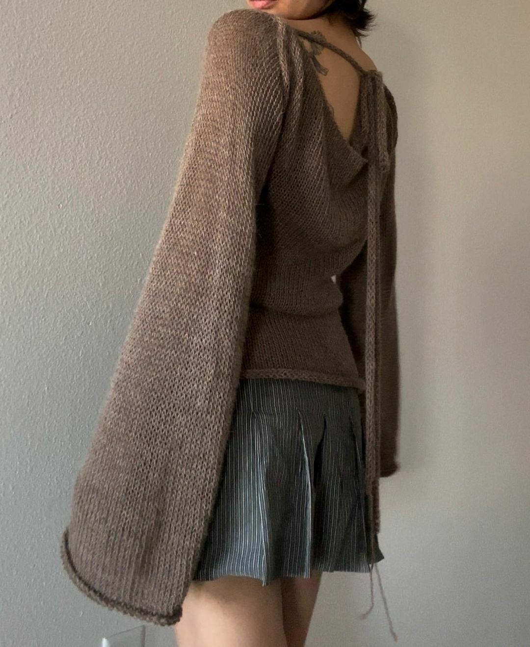 Wool Blend Relaxed Fit Bell Sleeve Knit Sweater