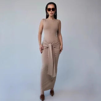 Women's Maxi Dress – Bodycon Fit – Sleeveless – Round Neck – Waistband Elegant Style