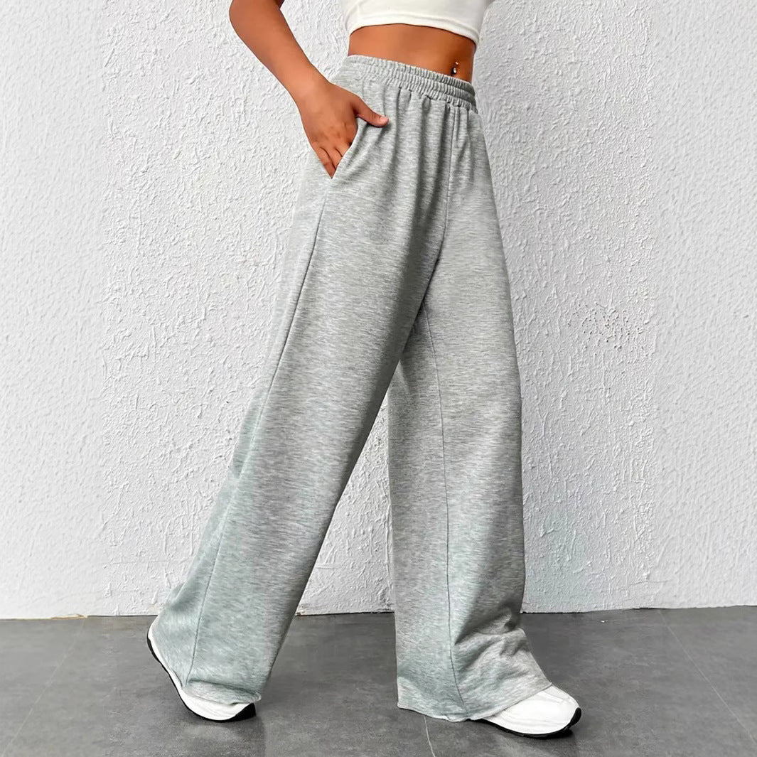 Women's trousers with wide legs – High waist – Light knit – Elastic waist – Relaxed fit