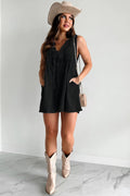 Women's Romper – Denim – Loose Fit – Sleeveless – Laced V-neck – Short Legs