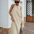 Women's Maxi Dress – Halterneck – Loose Fit – Cotton Linen – Elegant and Airy