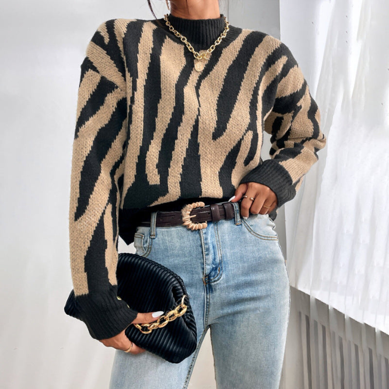 Soft Warm Relaxed Animal Print Knit Sweater