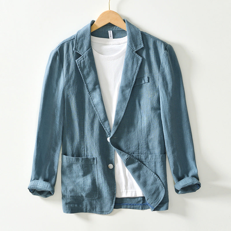 Relaxed Fit Single-Breasted Cotton Linen Blazer