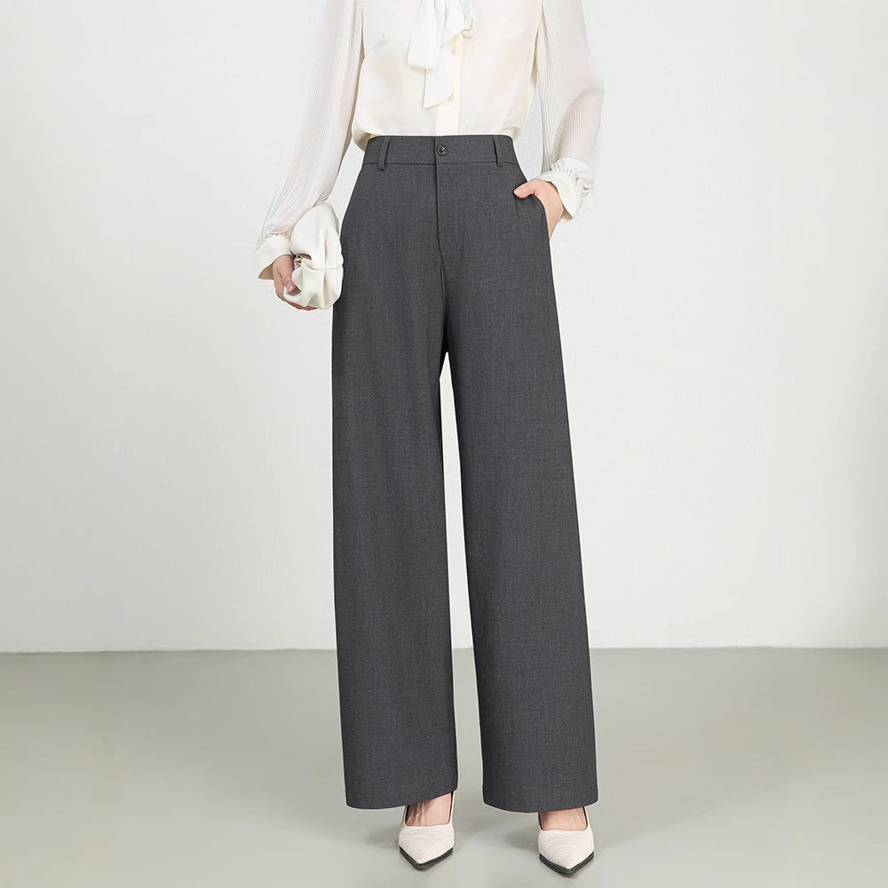 Wool-Cotton Blend Loose Fit High Waist Pants