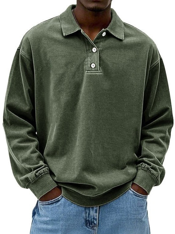 Men's polo shirt – 100% cotton – relaxed fit – long sleeves with ribbed cuffs