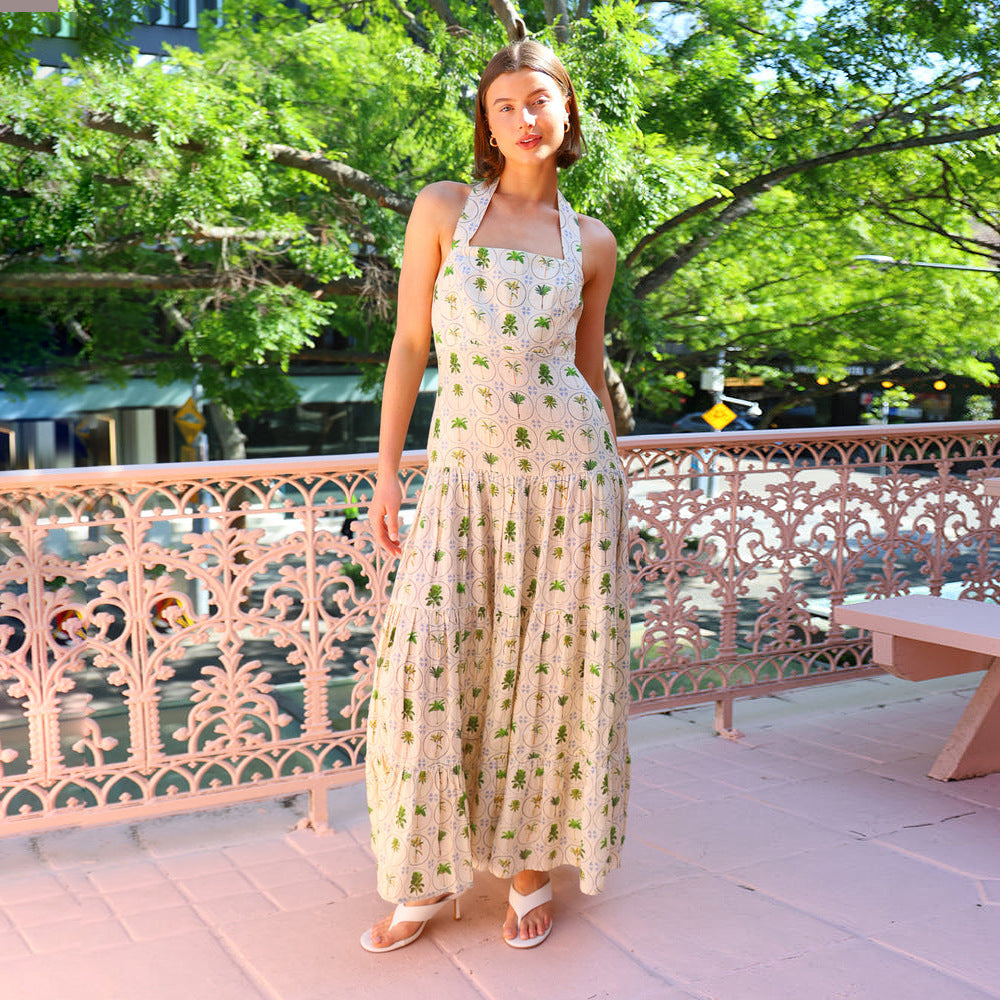 Cotton Halterneck Smock A-Line Dress