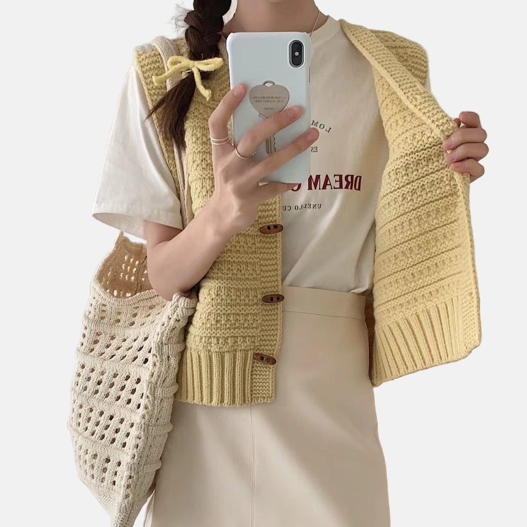 Women's Vest - Knitted Button Front - V-Neck - Cozy Layer