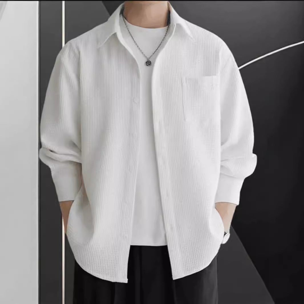 Long Sleeve Waffle Knit Oversized Shirt