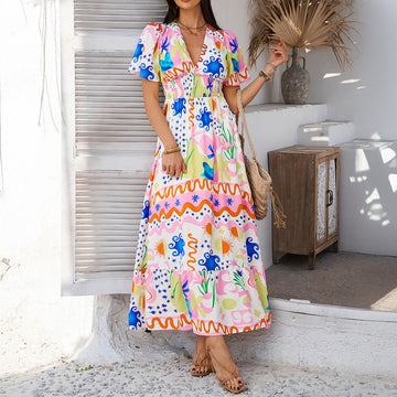 Light Cotton Relaxed Fit V-Neck Maxi Dress