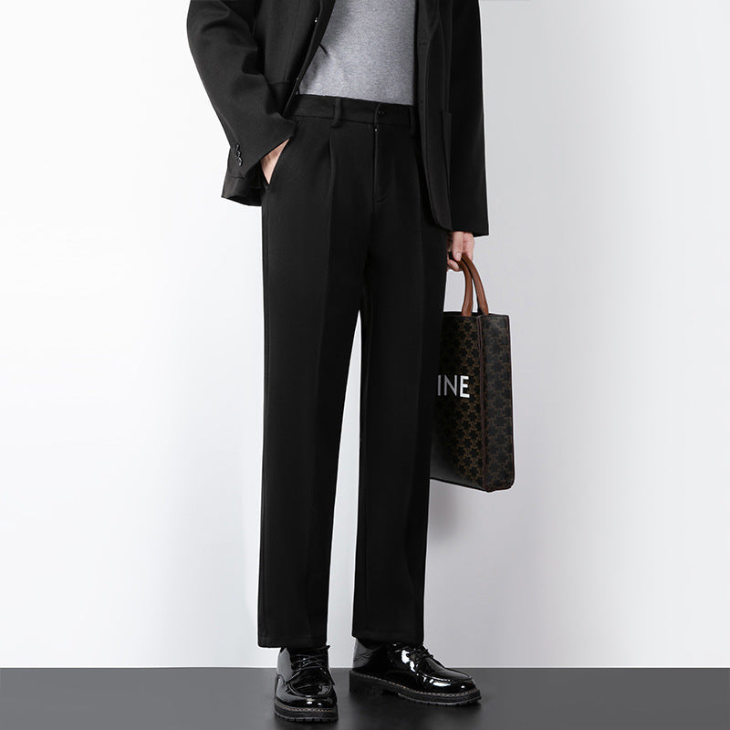 Wool Blend Slim Fit Flat Front Trousers