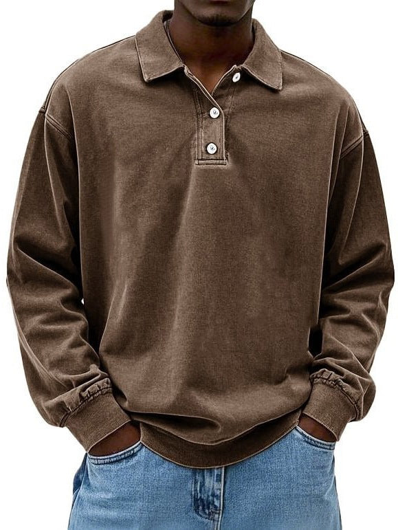 Men's polo shirt – 100% cotton – relaxed fit – long sleeves with ribbed cuffs