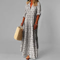 Women's Maxi Dress – Light Cotton – Loose Fit – V-neck – Vintage Pattern – 3/4 Sleeves