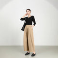 Women's trousers with wide legs – High waist – Elastic waist – Light twill – Relaxed fit