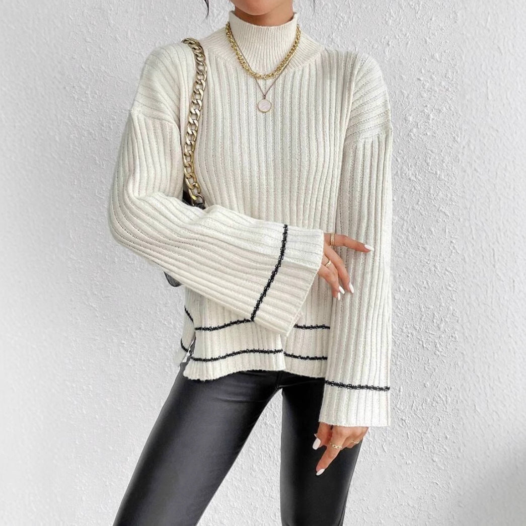 Oversized Ribbed High Neck Knit Sweater