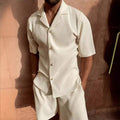 Men's Set – Relaxed Fit – Short-Sleeved Shirt and Shorts in Soft Velvet Texture