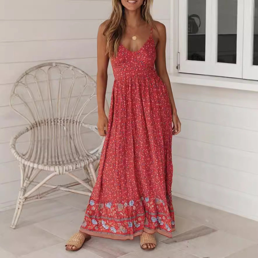 Dress for Women – Maxi – Bohemian Fit – V-Neck – Light and Breathable – Floral Print