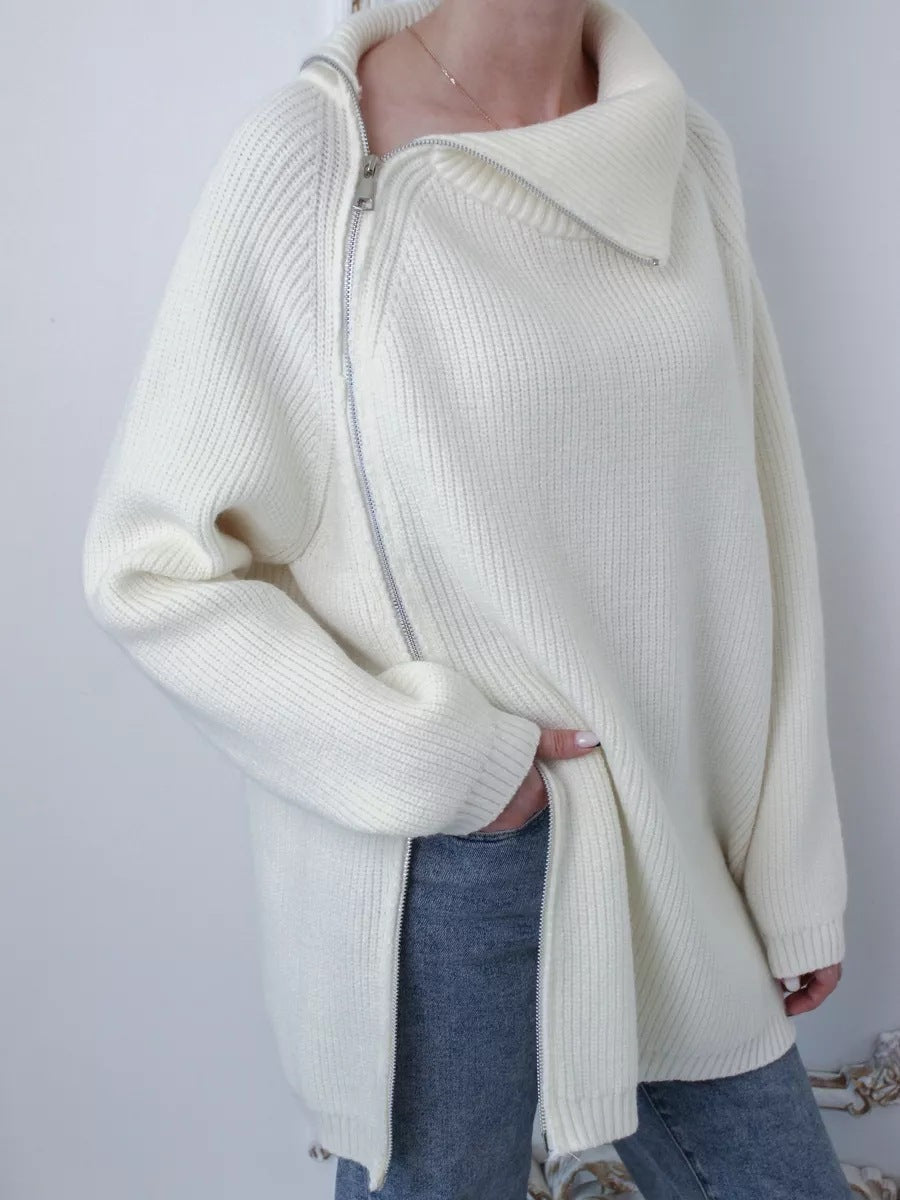 Asymmetrical Zipper Large Collar Pullover Sweater