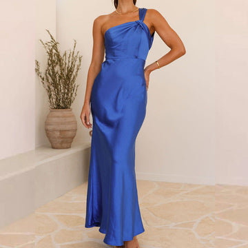 One Shoulder Satin Slim Fit Evening Dress