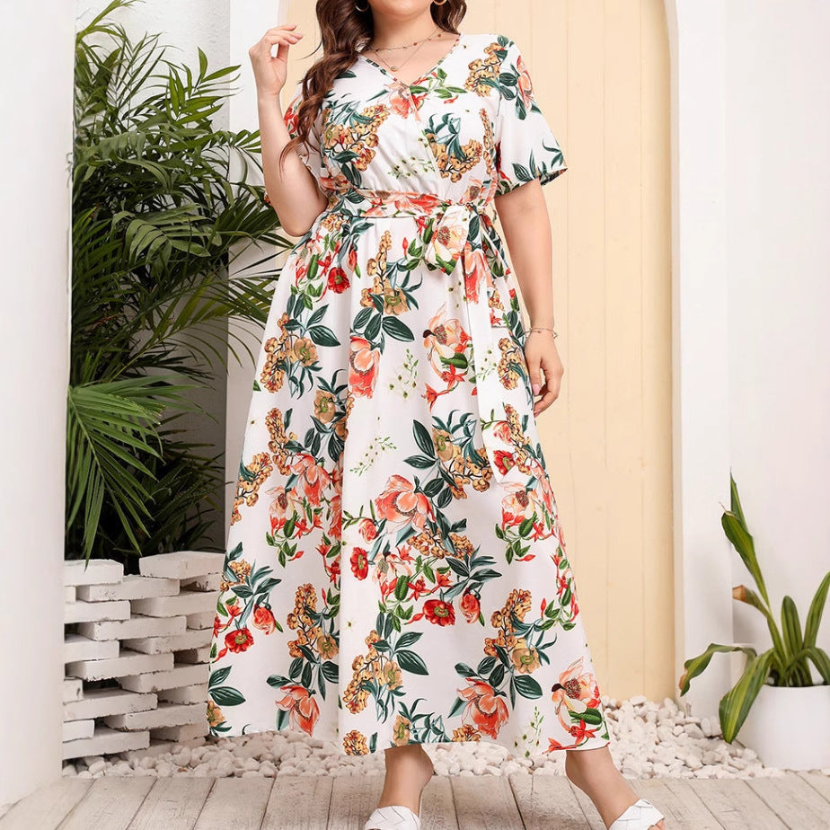 Floral A-Line Tie Belt Dress