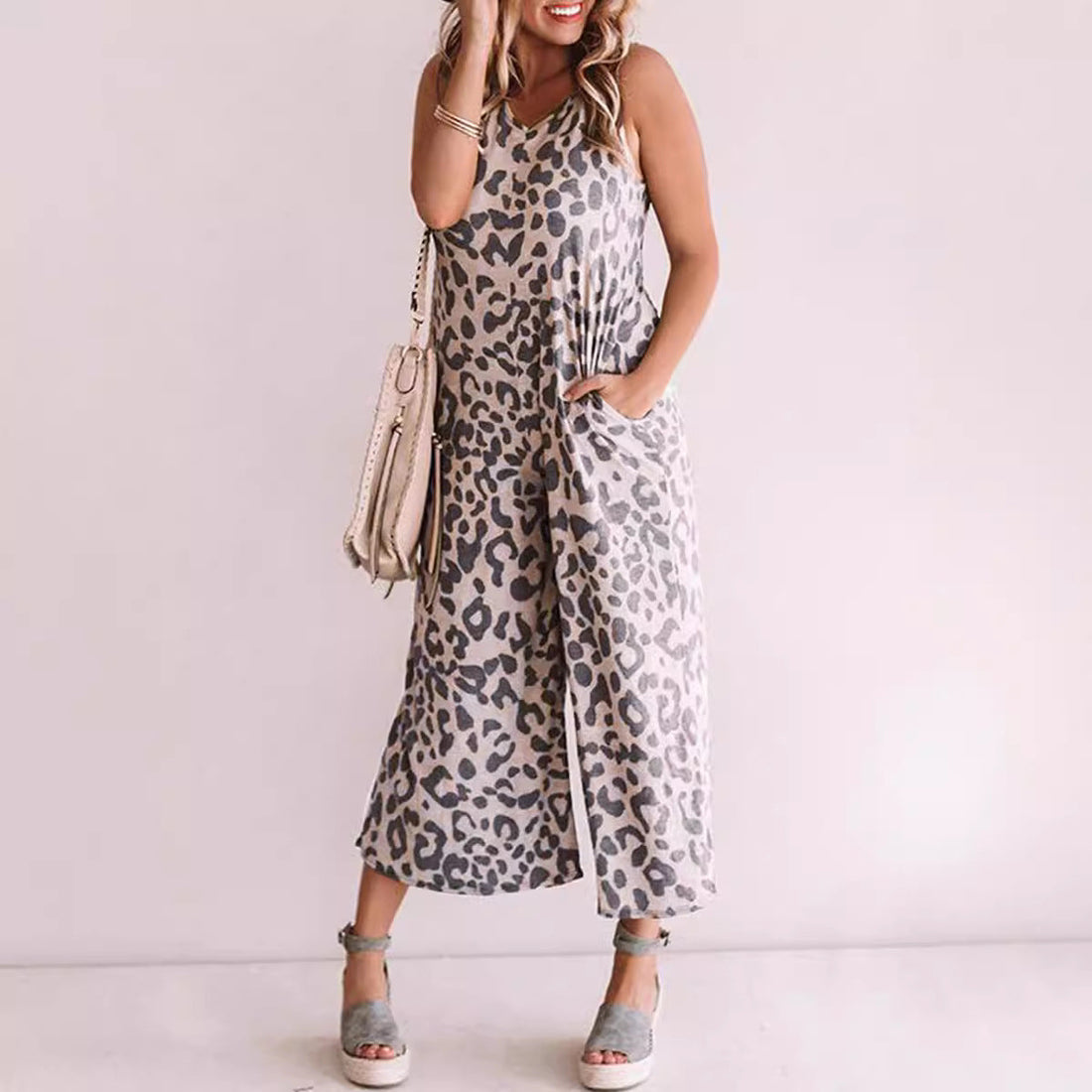 Leopard Print Loose Fit Jumpsuit