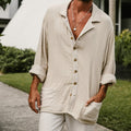 Men's Shirt – Cotton Linen Mix – Relaxed Fit – Long Sleeves – Button Closure