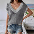 Women's Sweater Vest – V-neck Knit – Relaxed Fit – Sleeveless Rib Structure