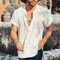 Men's Short-Sleeved Shirt – Relaxed Fit – V-Neck – Natural Fibers
