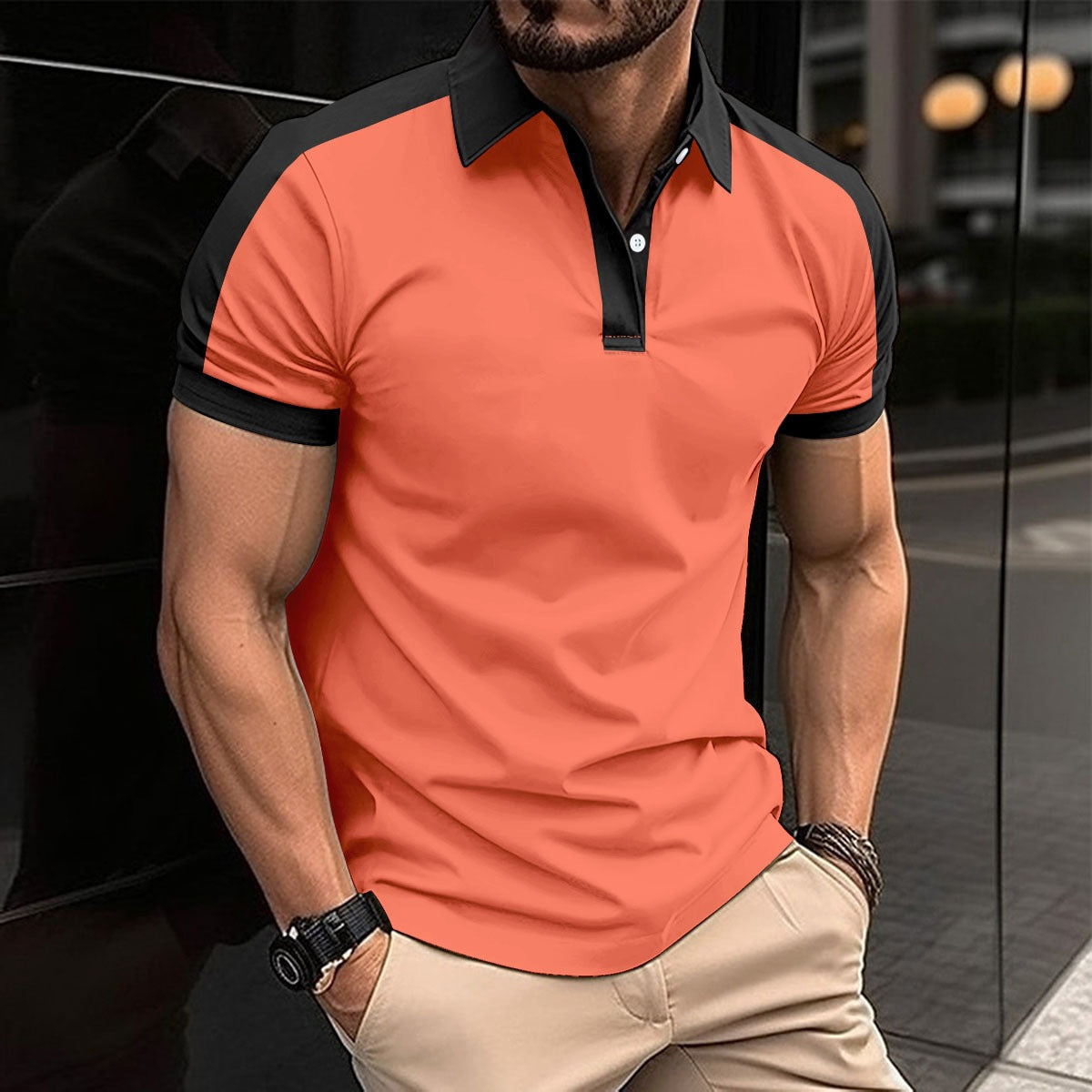 Men's polo shirt – slim fit – cotton with stretch – contrast collar and sleeves