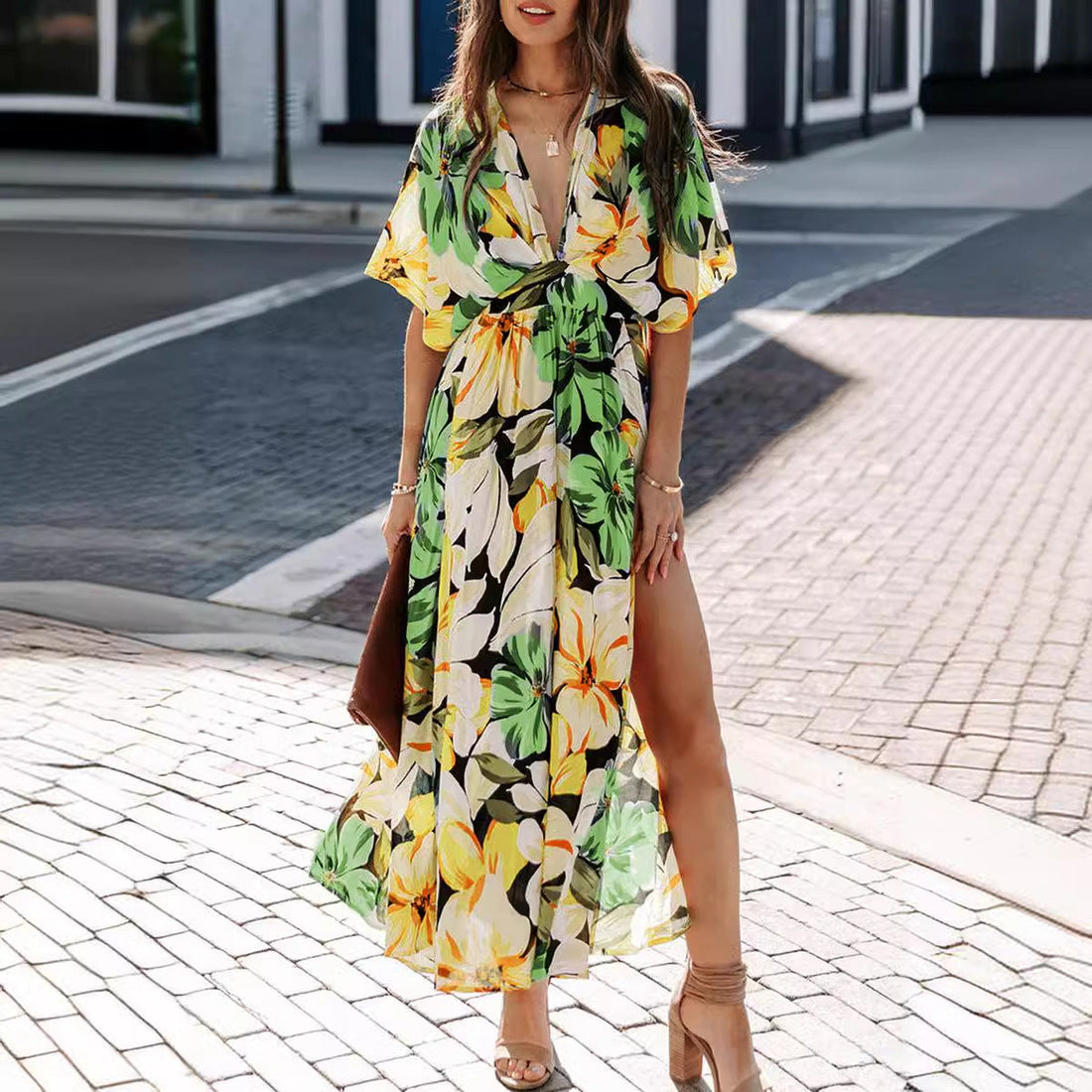 Floral Flowy Wrap Maxi Dress