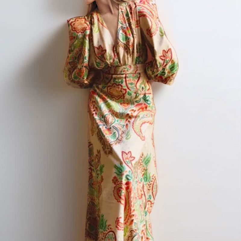 Long Sleeve Paisley A-line Dress