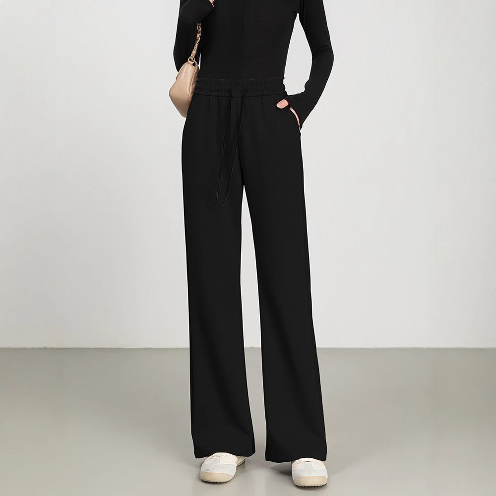 Women's Pants with Width – High Waist – Cotton Blend – Drawstring Closure – Elastic Waistband
