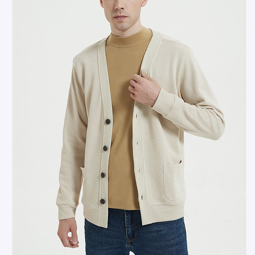 Cotton Knit Relaxed Fit V-Neck Cardigan